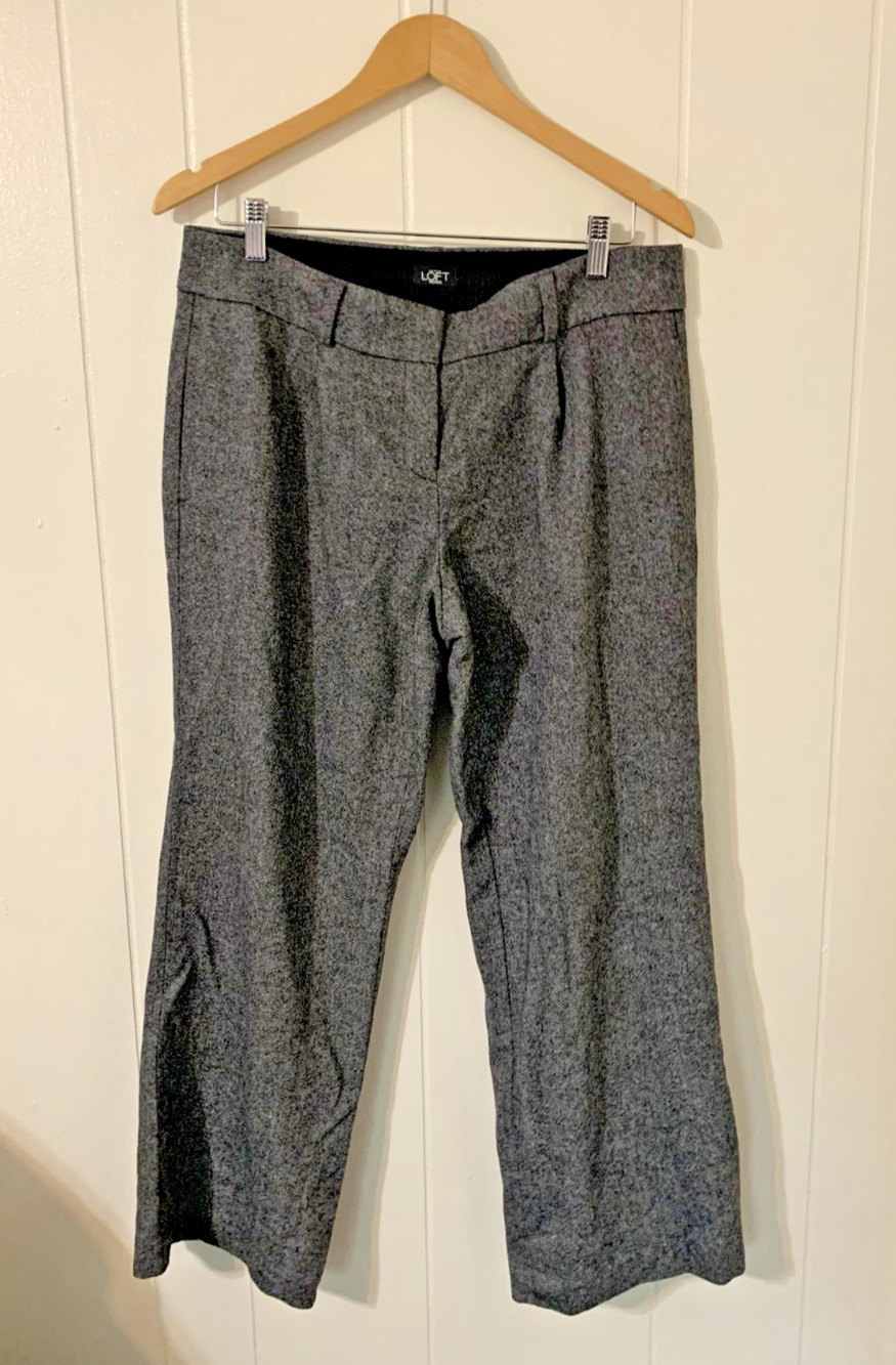 Ann Taylor Petite Women's Marisa Wide Leg Pants Size 8P Gray Wool Blend Career